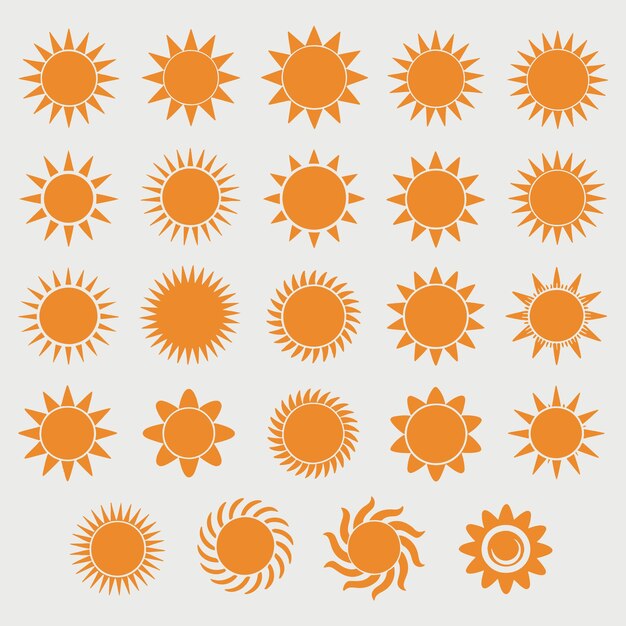 Collection of Orange Sun Icons and Symbols for Design