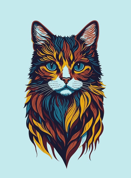 Colorful_cute_cat_face_vibrant_t_shirt_design_sometric_victor_flat_design_bold_vivid_colors_white