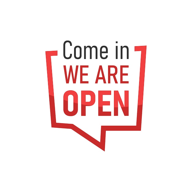 Come in we are open ikona w stylu płaskim Harmonogram na drzwiach ilustracja wektorowa na białym izolowanym tle Koncepcja biznesowa znaku powitalnego