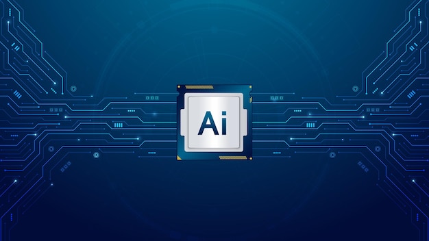 Concept of Artificial Intelligence AI chip processor on a circuit board Big data and machine learning technology LLM Large Language Model Generative AI for business support Vector illustration