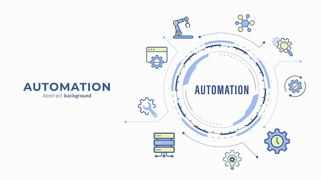 Concept of Automation and IOT software Automation icon with futuristic HUD frame AI Technology and innovation background Enhanced productivity and improvements Flat design Vector illustration
