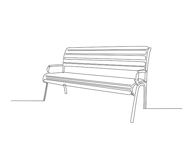 Continuous line art drawing of bench park illustration