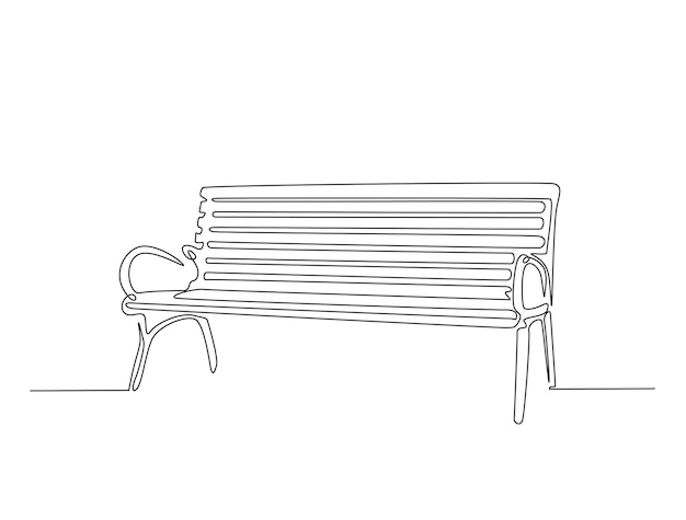 Continuous line art drawing of bench park illustration