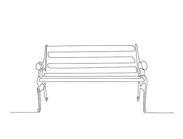 Continuous line art drawing of bench park illustration