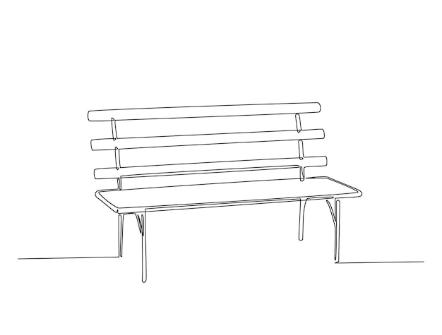 Continuous line art drawing of bench park illustration