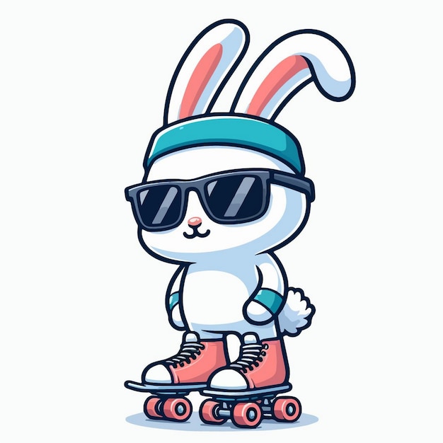 Cool Cute Animal Playing Roller Skate Cartoon Vector Icon Ilustracja Ikony sportowe zwierząt izolowane