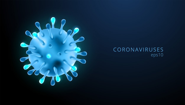 Coronaviruses 3d Realistyczne Wektor W Ciemnym Niebieskim Tle. Komórka Wirusa Koronowego, Choroba Wirusa Wuhana.