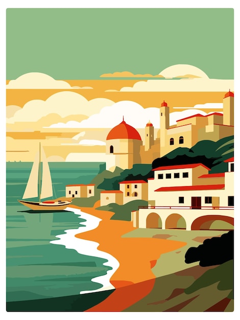 Plik wektorowy costa de la luz hiszpania vintage travel poster souvenir postcard portret malarstwo ilustracja wpa