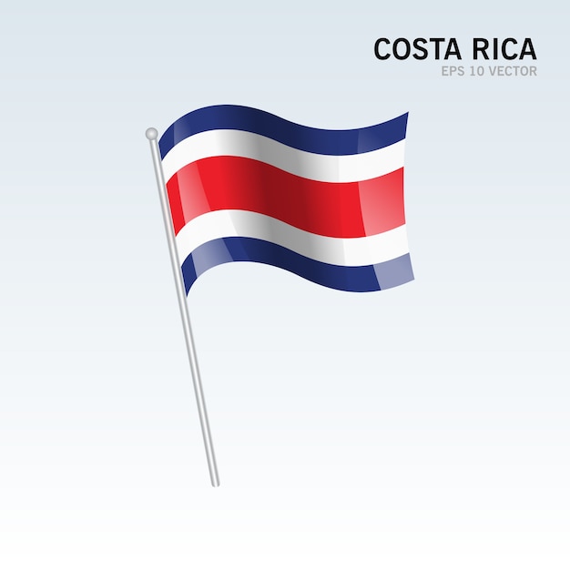 Costa Rica Macha Flagą Na Białym Tle Na Szarym Tle