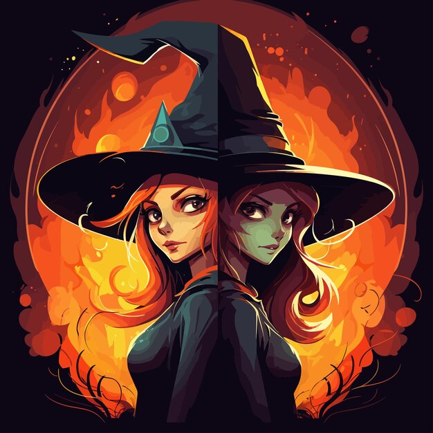 Plik wektorowy couple_of_witches_for_halloween_vector