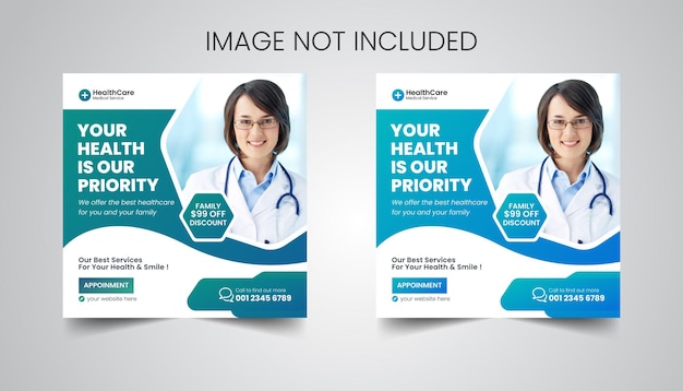 Covid 9 Medical Healthcare Clinic Social Media Post Banner Squire Flyer Design Vector Template