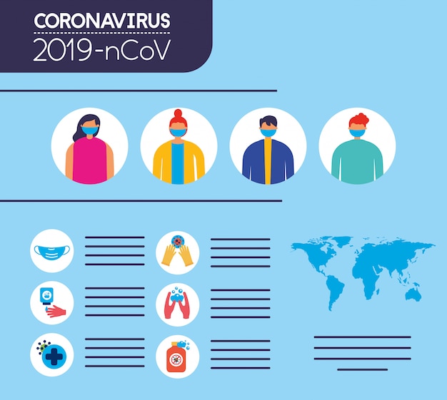 Covid19 Infografiki Pandemiczne Z Ludźmi Używającymi Masek Na Twarz