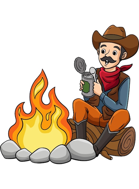 Plik wektorowy cowboy campfire cartoon kolorowy clipart