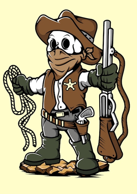 Cowboy Skull Ręcznie Rysowane Ilustracji