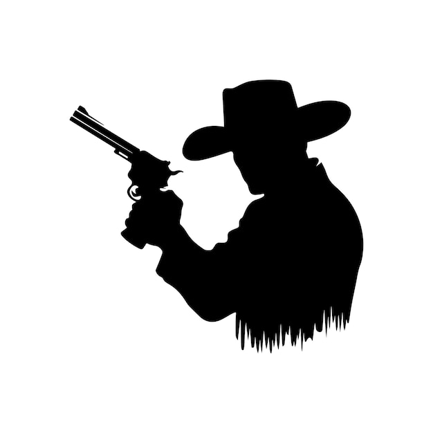 Plik wektorowy cowboy trzymający pistolet czarna sylwetka wektorowa logo ilustracja białego tła