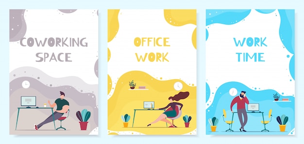 Coworking Space And Office Time Management Zestaw Okładek Mobilnych