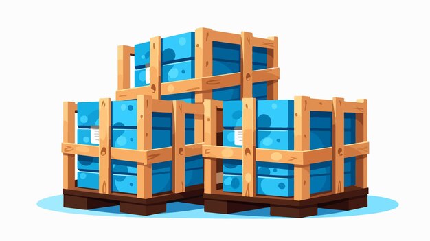 Creative Cartoon Crate Stack z wolnym miejscem dla tekstu na niebieskim tle