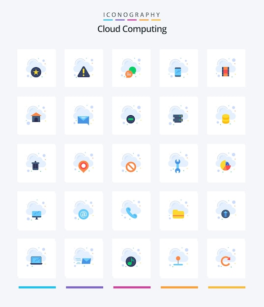 Creative Cloud Computing 25 Pakiet płaskich ikon Takich jak film, czat telefoniczny, mobilne przetwarzanie