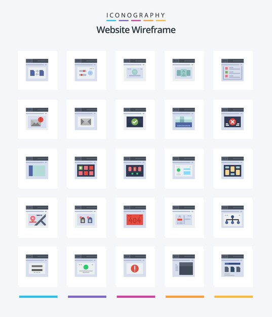 Creative Website Wireframe 25 Płaski Pakiet Ikon, Takich Jak Czas Kodu Internetowego Do Sterowania Internetem