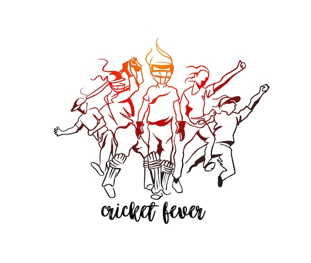 Plik wektorowy cricket fever odręczny szkic graficzny projekt ilustracji wektorowych