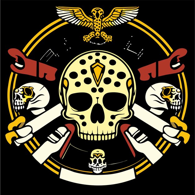 Plik wektorowy crossing skull bikers logo ręcznie narysowane płaskie stylowe naklejki kreskówkowe koncepcja ikony odizolowana