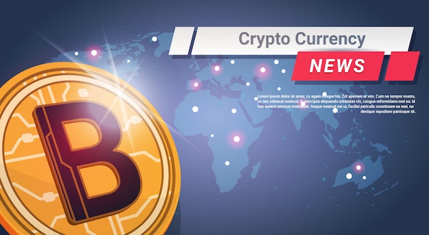 Crypto Currency News Złoty Bitcoin Ponad Mapa świata Digital Web Money Concept