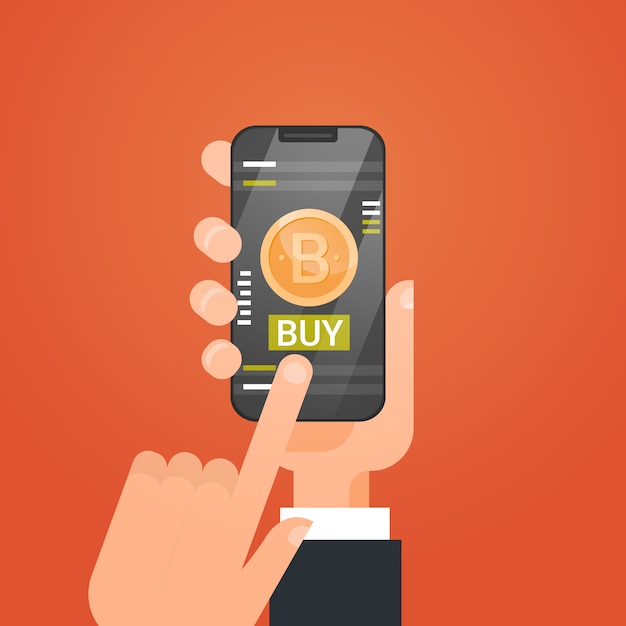 Crypto Currency Technology Bitcoin Exchange Concept Ręka Trzyma Smart Phone Modern Web Money Buy