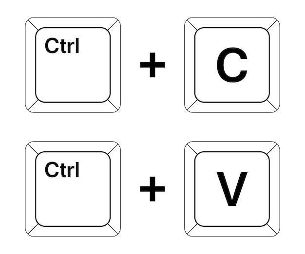 Plik wektorowy ctrl c ctrl v klawisze na klawiaturze skopiuj i wklej kombinację klawiszy wstaw skrót klawiaturowy dla urządzeń z systemem windows ikony klawiatury komputera ilustracja wektorowa