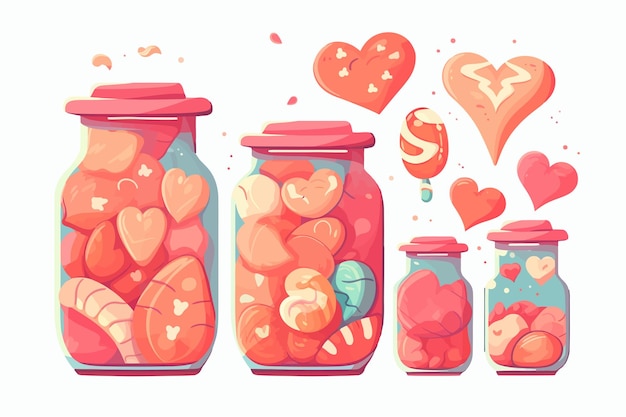Cukierki Serca Walentynki Słodycze W Kształcie Symbolu Miłości Pojedynczo Na Białym Tle Ilustracja Kreskówka Wektor