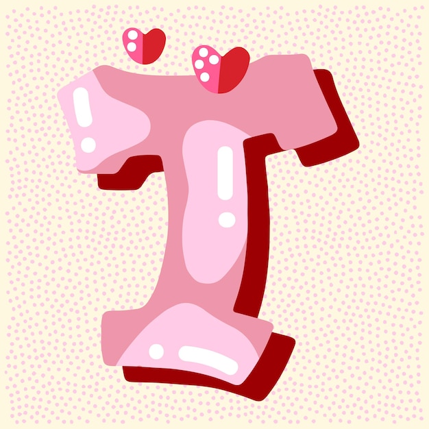 Plik wektorowy cukierkowy różowy błyszczący projekt czcionki pastelowy różowy i papierowy wystrój serca litery abc słodycze dla dziewczyn litera t
