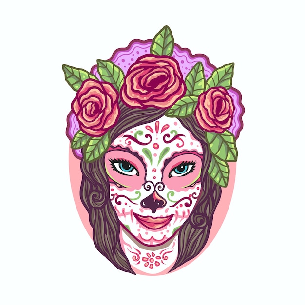 Cukrowa Czaszka Losu Angeles Catrina Handmade Ilustracja