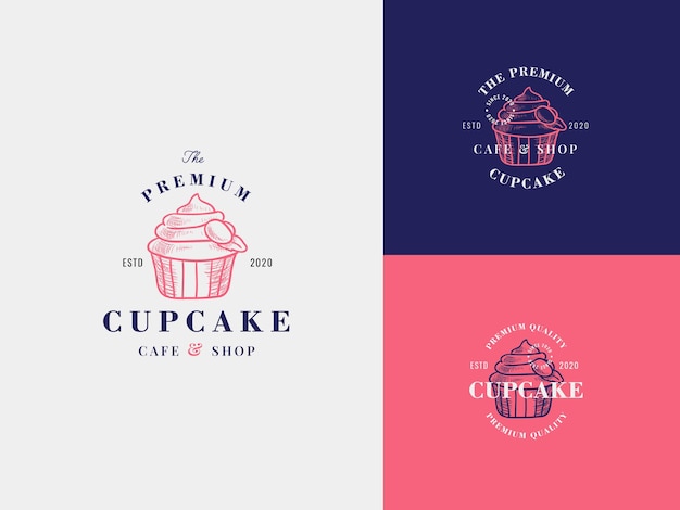 Cupcake Cafe Ręcznie Rysowany Szablon Logo Z Typografią Premium Vintage