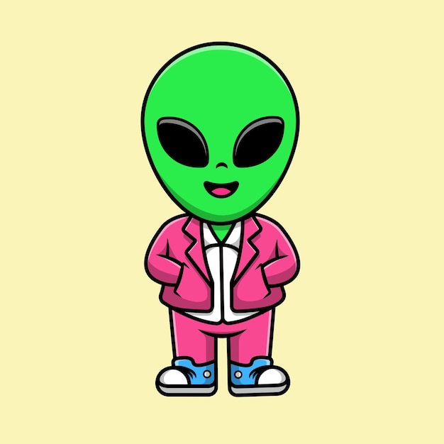 Cute Alien Noszenie Kurtki Kreskówka Wektor Ikona Ilustracja