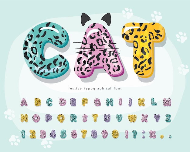 Plik wektorowy cute animal cartoon font for kids zabawny alfabet skóry jaguara