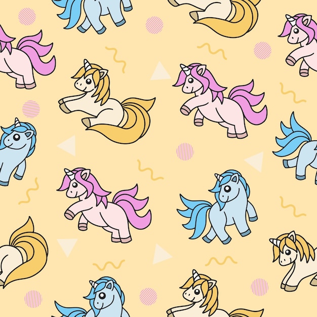 Cute Animal Magical Unicorn Horse Seamless Pattern Doodle Dla Dzieci I Dziecka