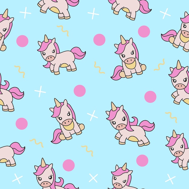 Cute Animal Magical Unicorn Horse Seamless Pattern Doodle Dla Dzieci I Dziecka