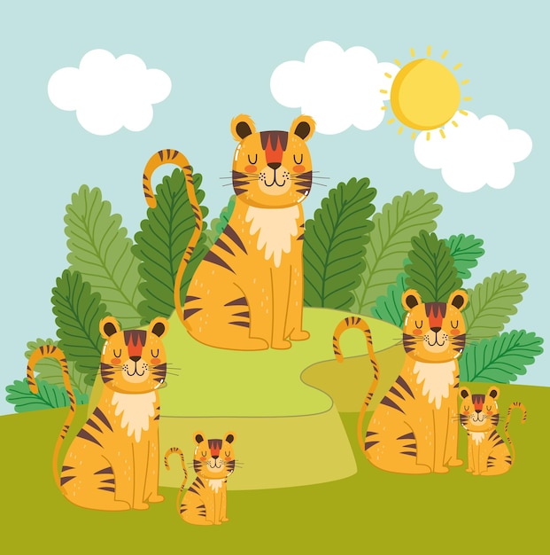 Cute Animals Tigers Family Jungle