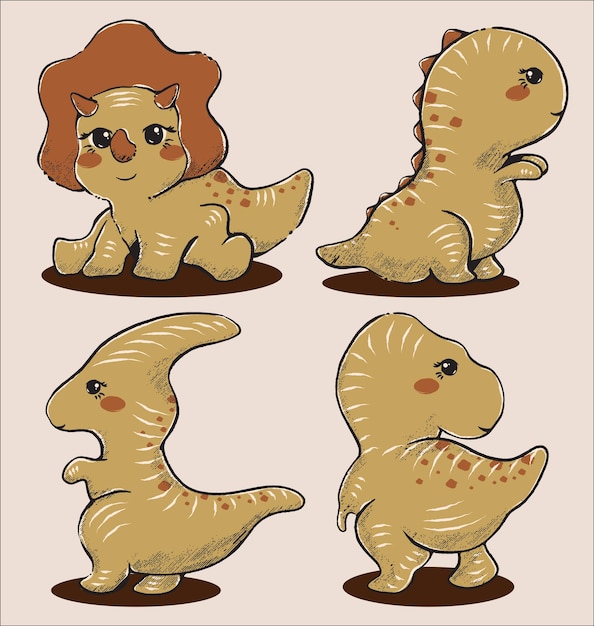 Cute Baby Dinozaury Ilustracje