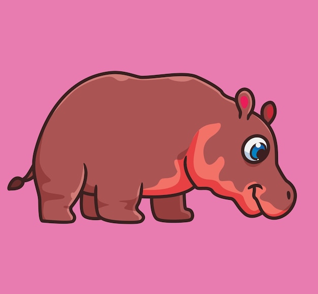 Cute Baby Hipopotam Ilustracja Kreskówka Na Białym Tle Zwierząt Płaski Styl Naklejki Ikona Projekt Logo Premium Wektor Maskotka Charakter