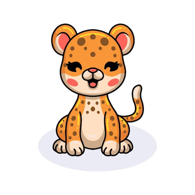 Cute baby leopard cartoon siedzi