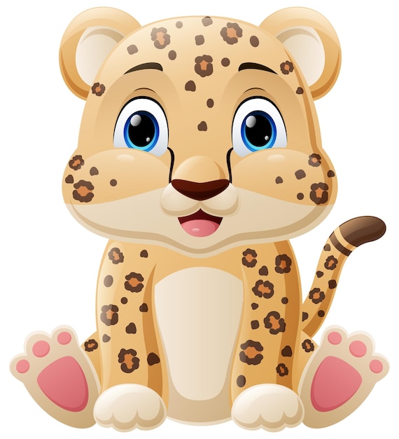 Cute Baby Leopard Cartoon Siedzi