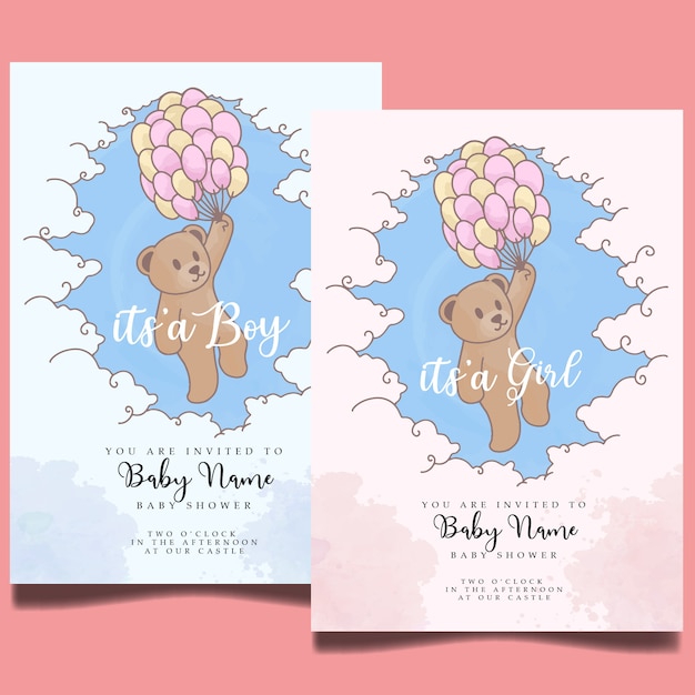 Cute Baby Shower Zaproszenia Akwarela Edytowalny Szablon