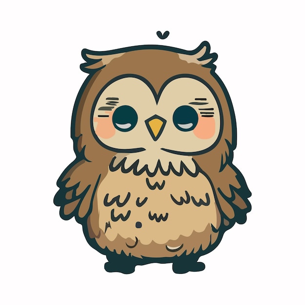 Cute Baby Sowa miłości i szczęśliwego wyrażenia naklejki płaski kreskówka styl ilustracji wektorowych