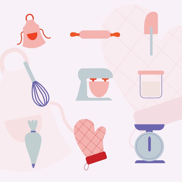 Plik wektorowy cute baker kitchen tools clip art ilustracja