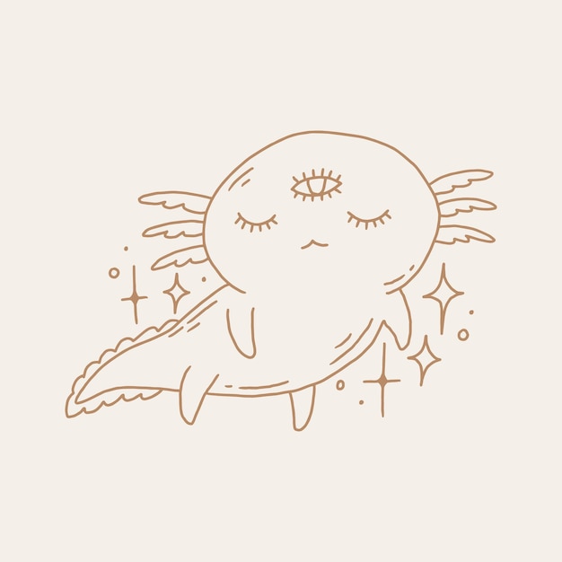 Cute Boho Dziewczynka Magiczna Kreskówka Salamandra Axolotl Ilustracja Wektorowa