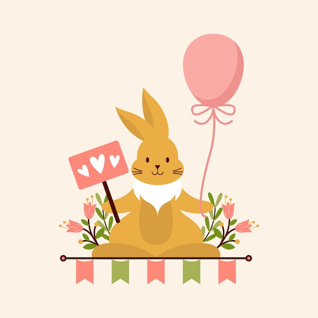 Cute Bunny Holding Love And Balloon