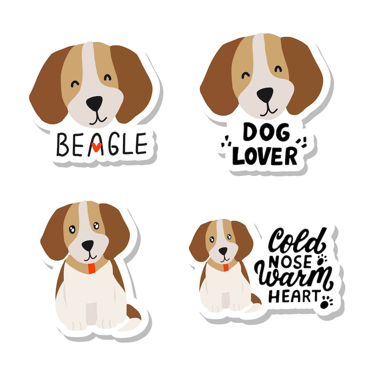 Wektor cute cartoon beagly siedzący pies beagle twarz z napisem strony miłośników psów cytaty naklejki do druku