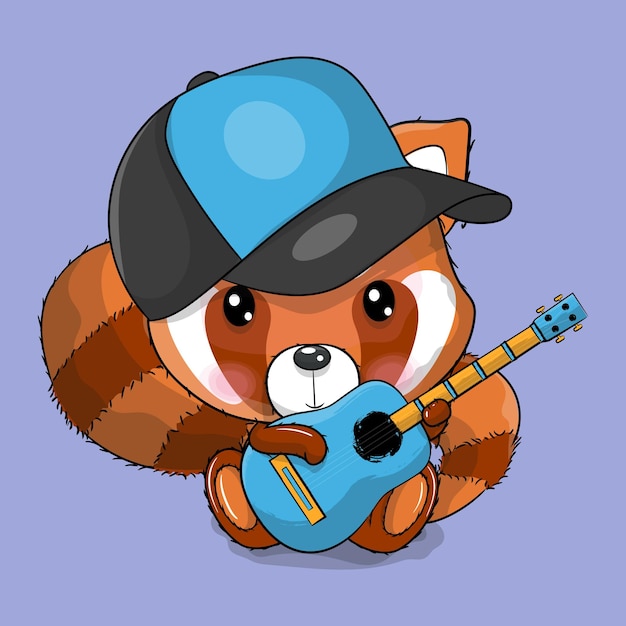 Cute Cartoon Czerwona Panda Gra Na Gitarze Ilustracji Wektorowych