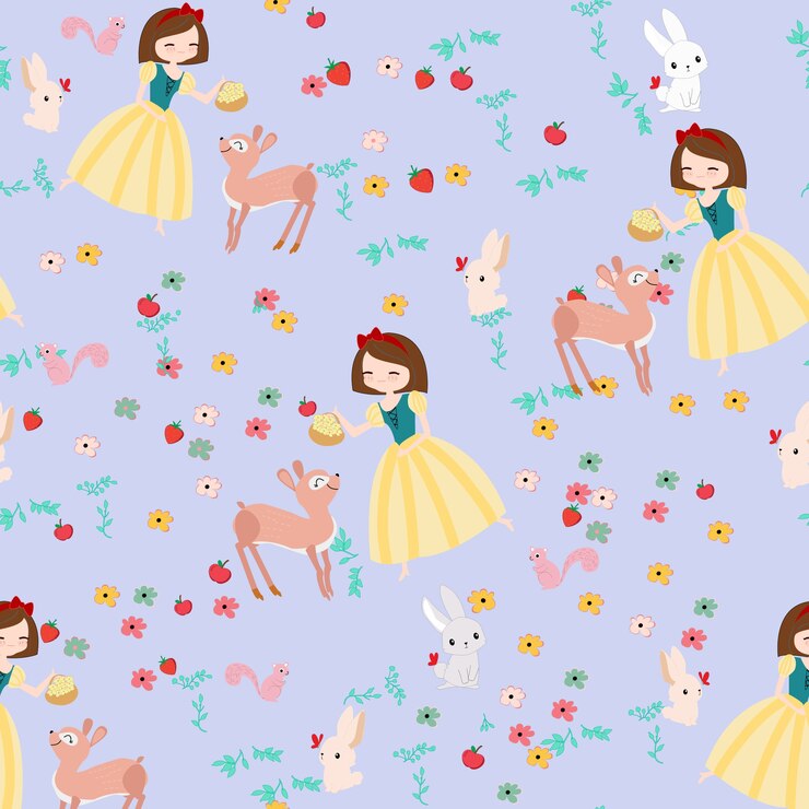 Cute cartoon księżniczka i dzikie zwierzę szwu