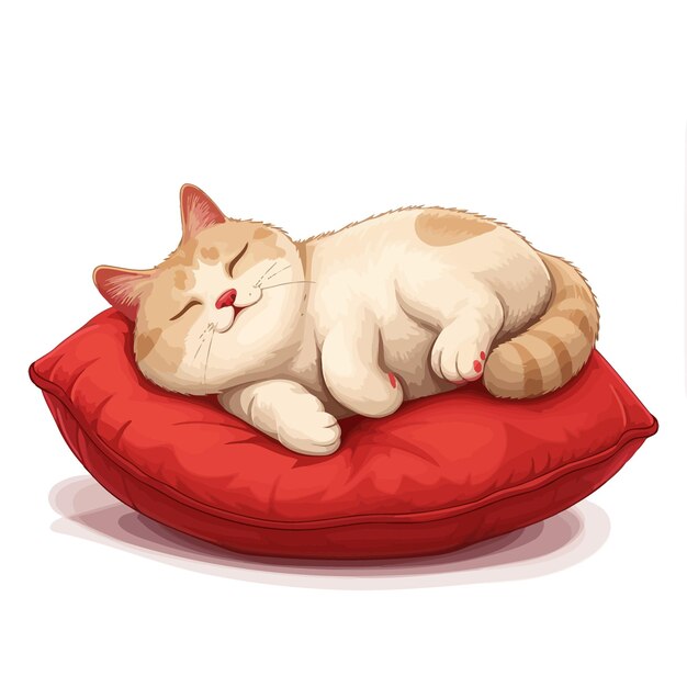 Plik wektorowy cute_cartoon_sleepinga_fat_cat_lies_on_a_red_pw